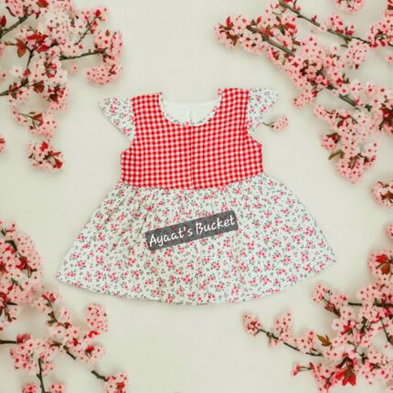 Summer Friendly Baby Girl’s Check Flower Frock