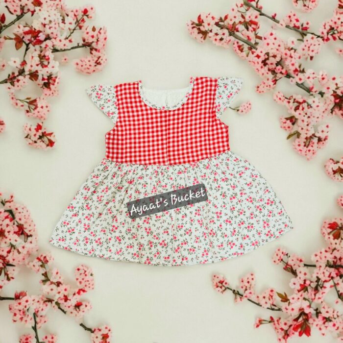 Summer Friendly Baby Girl’s Check Flower Frock