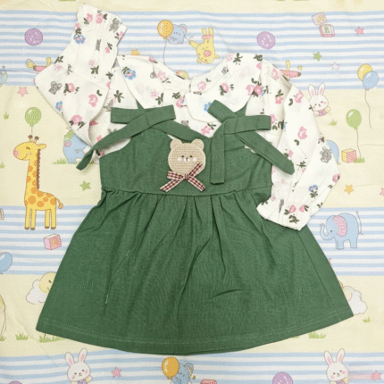 Green Frock with Floral White Shirt