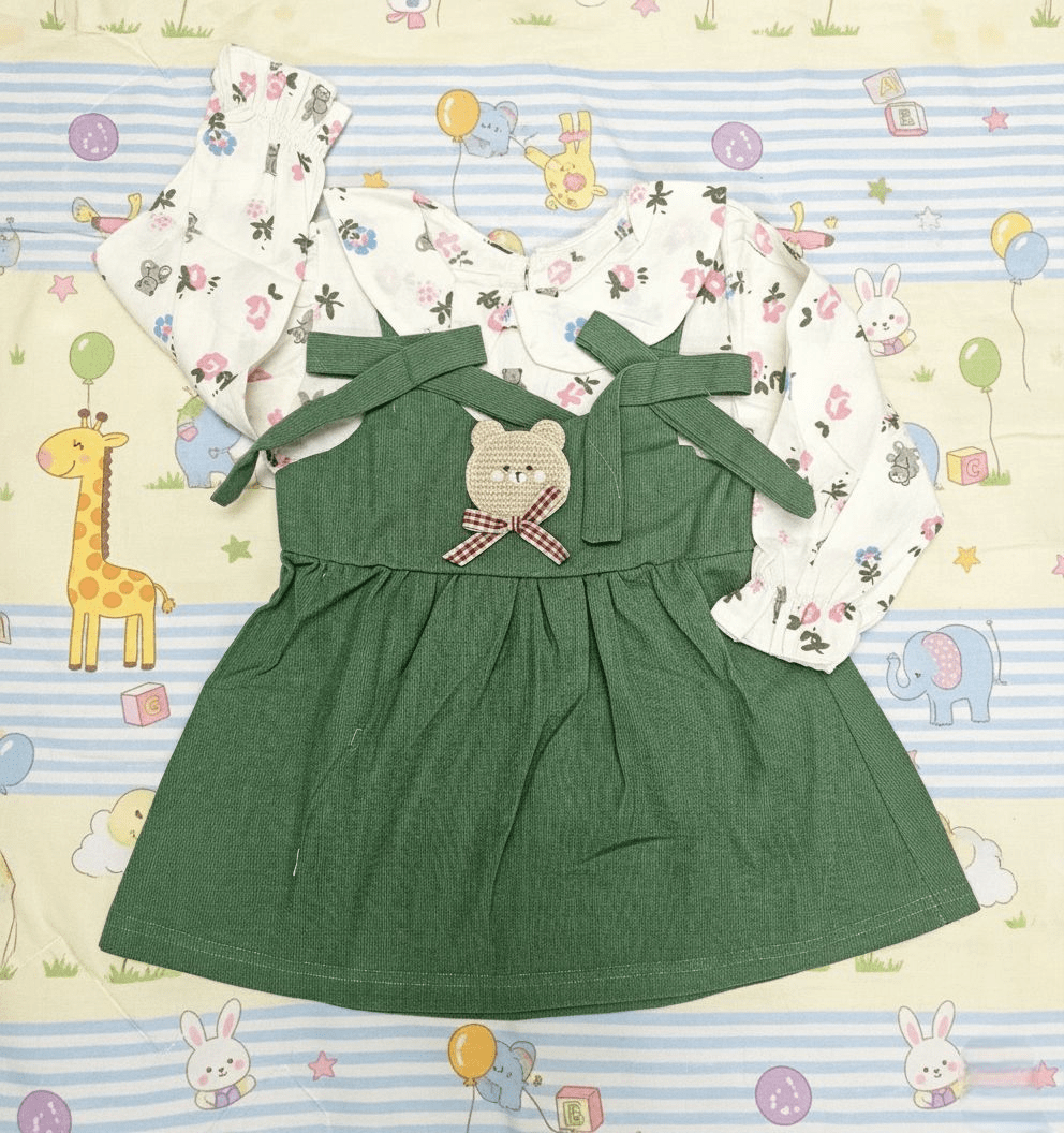 Green Frock with Floral White Shirt