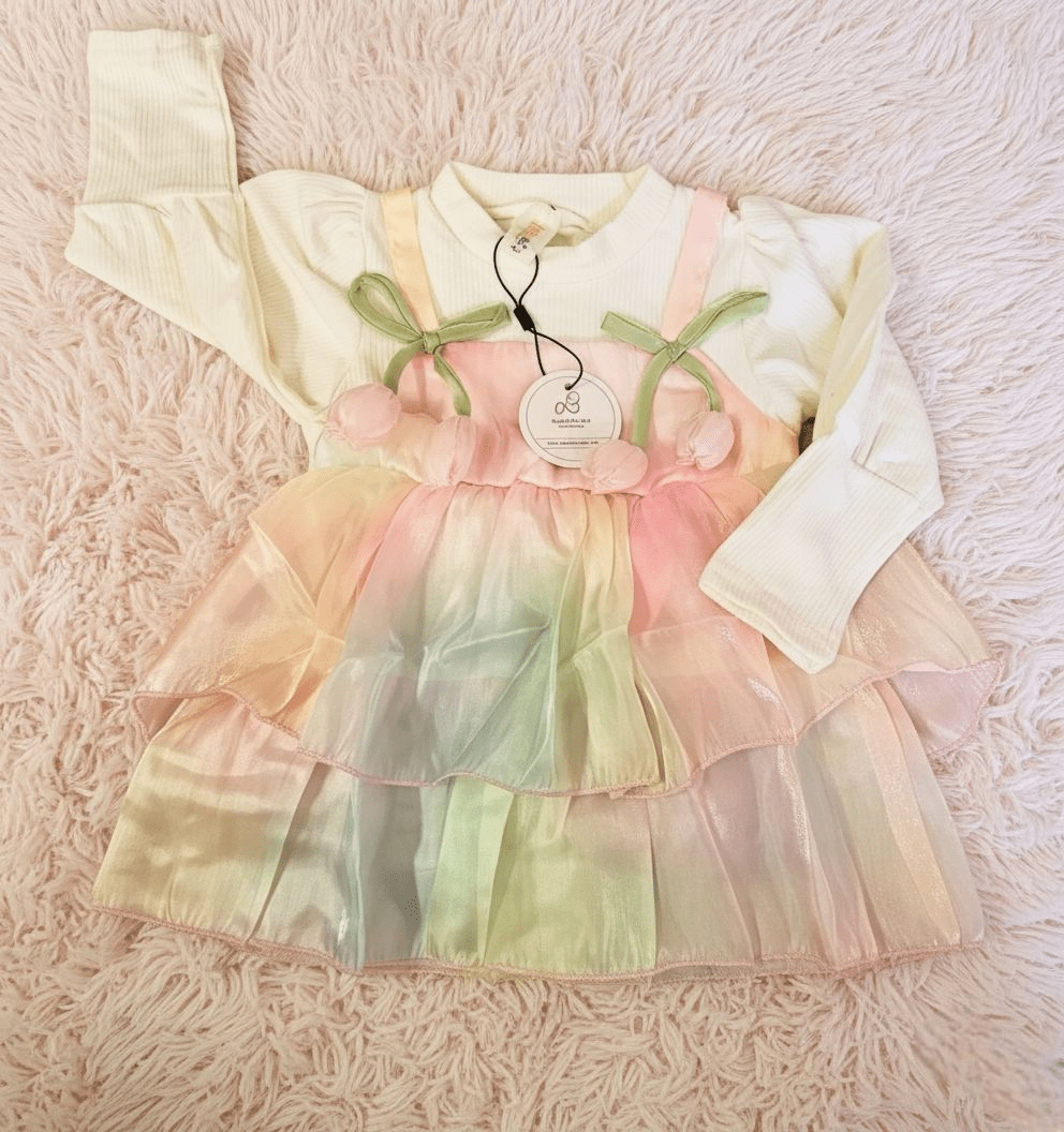 Pink multi-colored baby frock