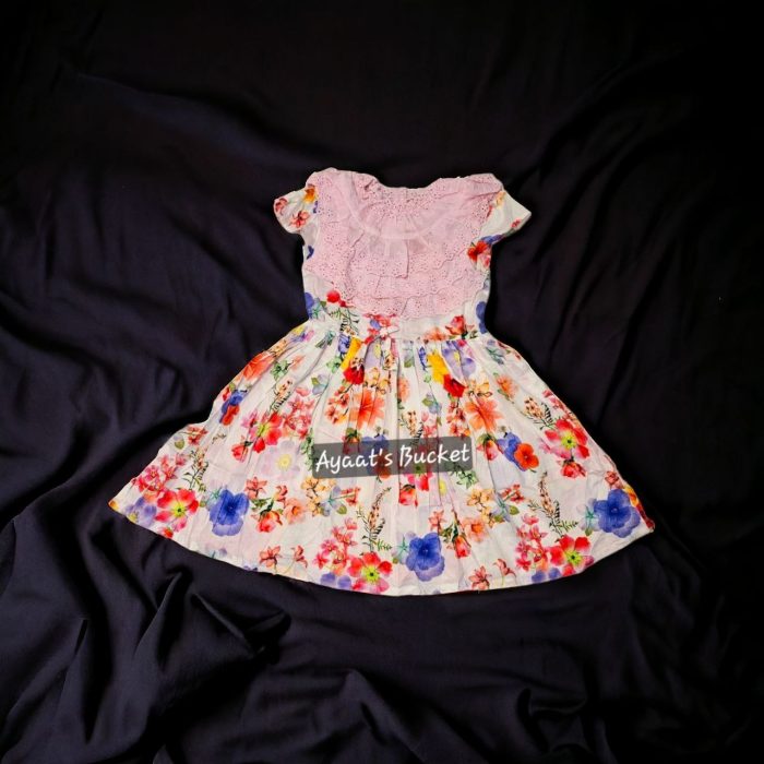 Collarless Lace Print Frock - Image 1