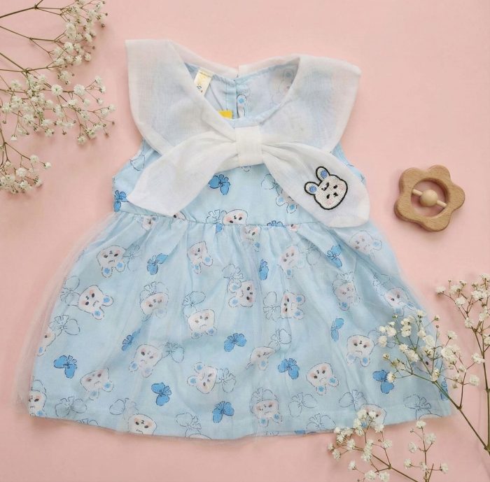 Cute Blue Bunny Sleeveless Party Dress - Tulle Frock with Big Bow - Image 1