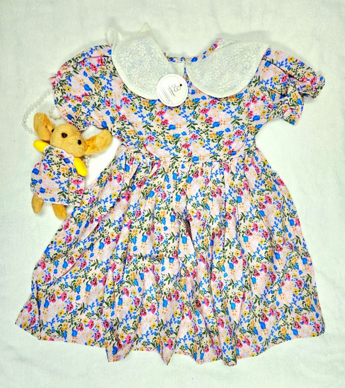 Doll Neckless Floral Pink Frock | 3-8 Years - Image 2
