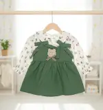 Green Frock with Floral White Shirt Set for Baby Girls | Winter Collection | China Imported - Image 4
