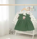 Green Frock with Floral White Shirt Set for Baby Girls | Winter Collection | China Imported - Image 3