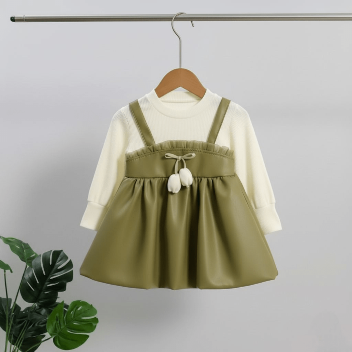 Leather Frock – OLIVE GREEN / CHOCOLATE - Image 5