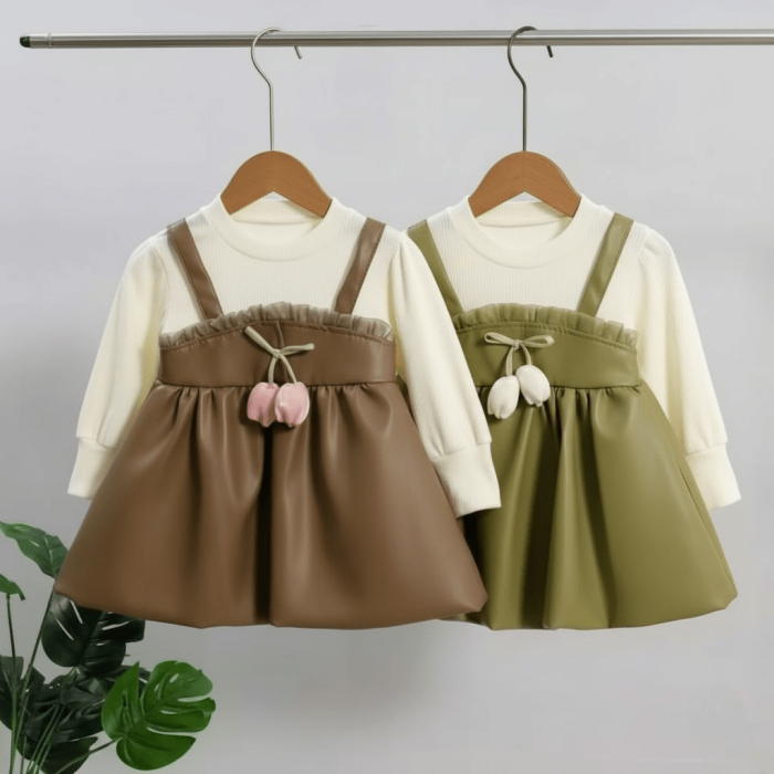 Lether-frock-OLIVEChocolate.png Leather Frock – OLIVE GREEN / CHOCOLATE - Image 1