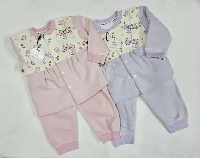 Floral Bow Light Winter Frock Set - Thermal Shirt & Pant for Baby Girls - Image 1
