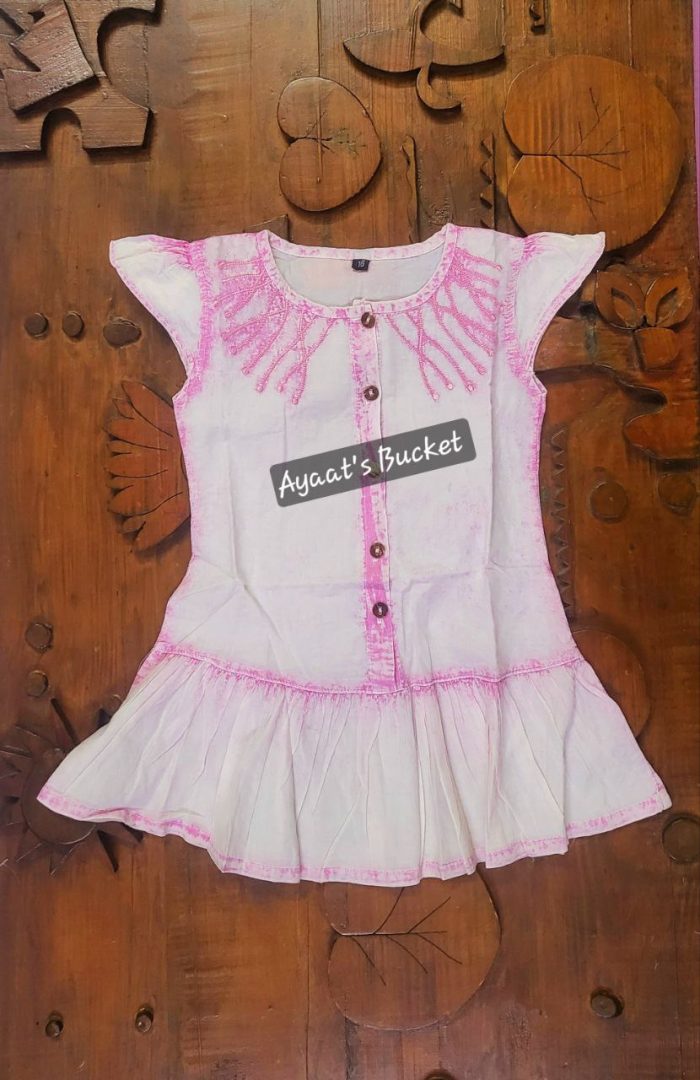 Summer Friendly Baby Girl's Neck Embroidery Frock - Image 1