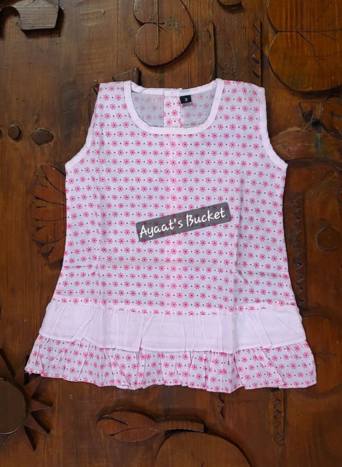 Summer Friendly Baby Girl’s Flower Printed Double Frill Frock - Image 1