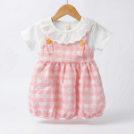 Baby Girl Pink Gingham Pinafore Dress with Lace Eyelet Collar
